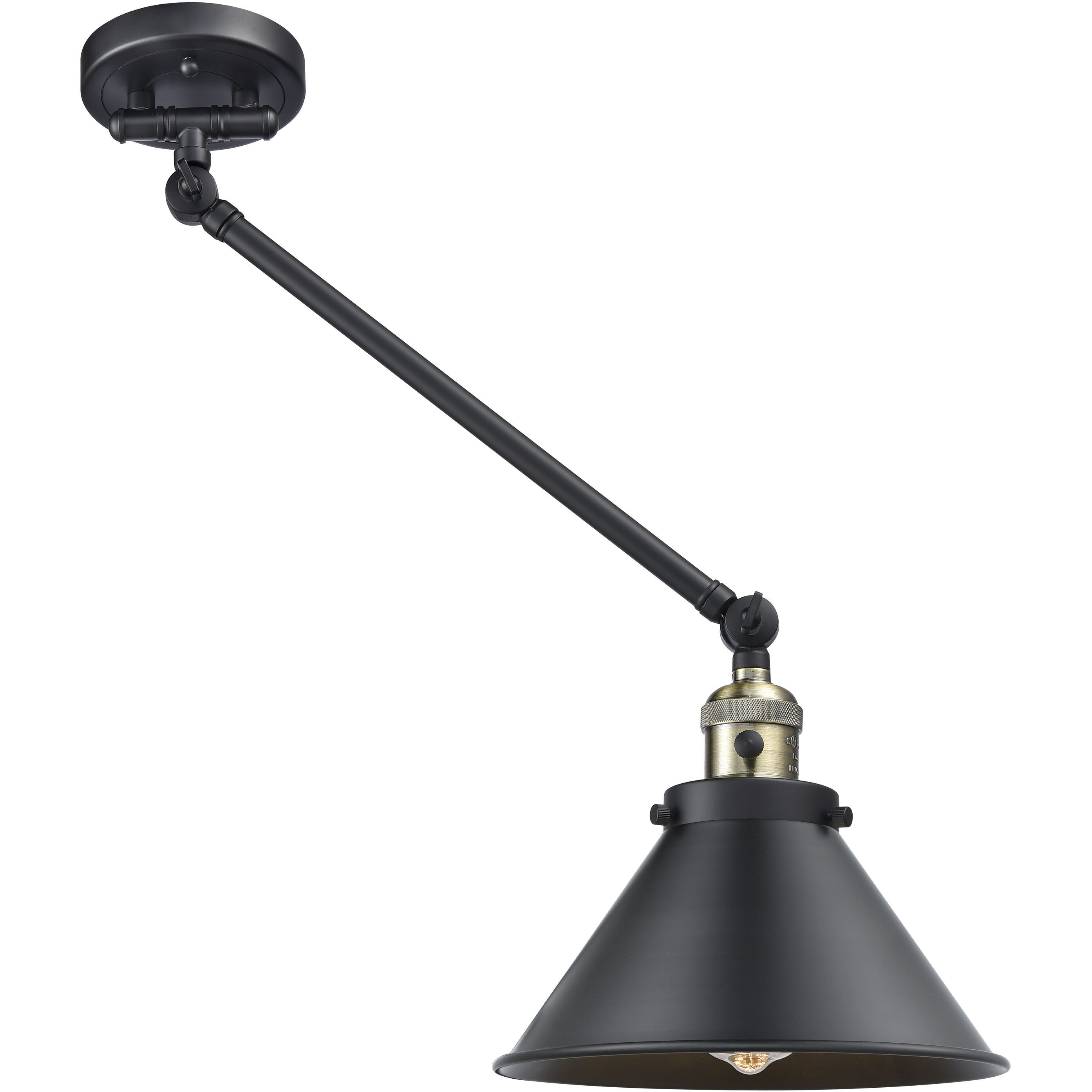 Briarcliff 21 inch 100 watt Black Antique Brass Swing Arm Wall Light in Matte Black, Franklin Restoration