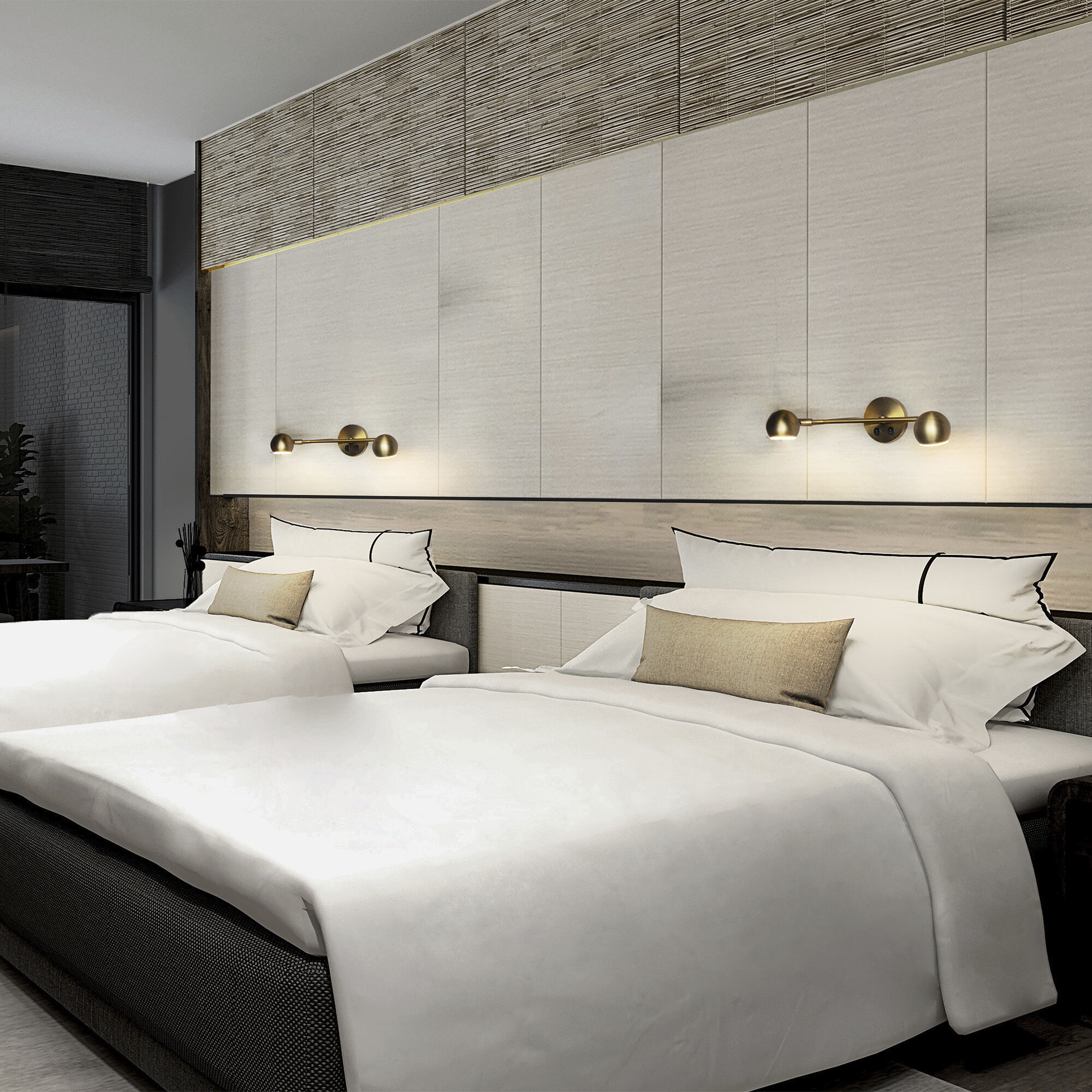 Duplex Reading Light Wall Light in Aged Brass, dweLED