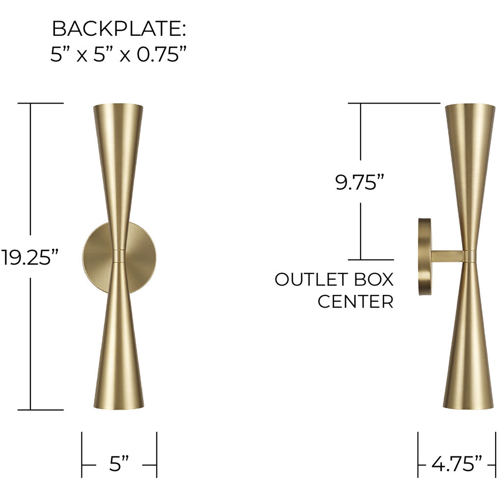 Levi 2 Light 5 inch Matte Brass Sconce Wall Light