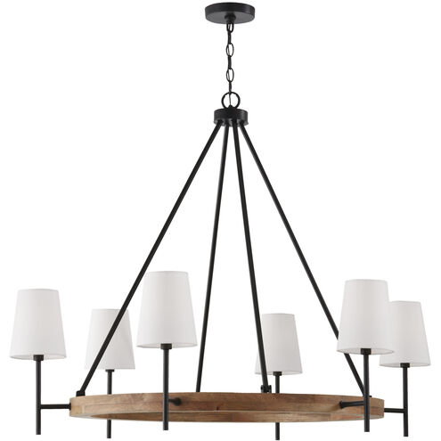 Jonah 6 Light 42 inch Light Wood and Matte Black Chandelier Ceiling Light