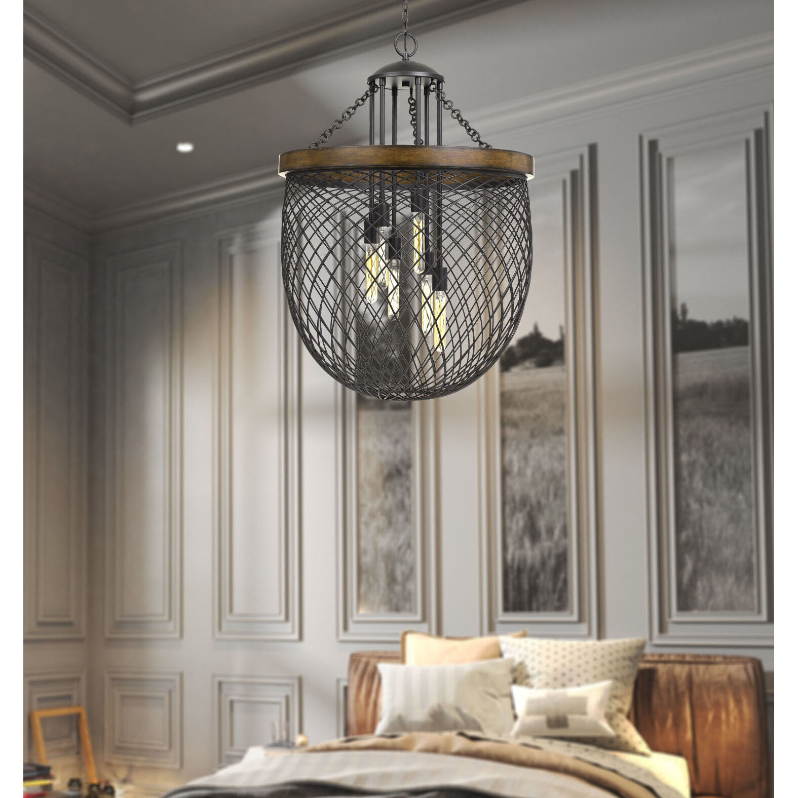 Marion 6 Light 26 inch Bronze with Wood Chandelier Ceiling Light