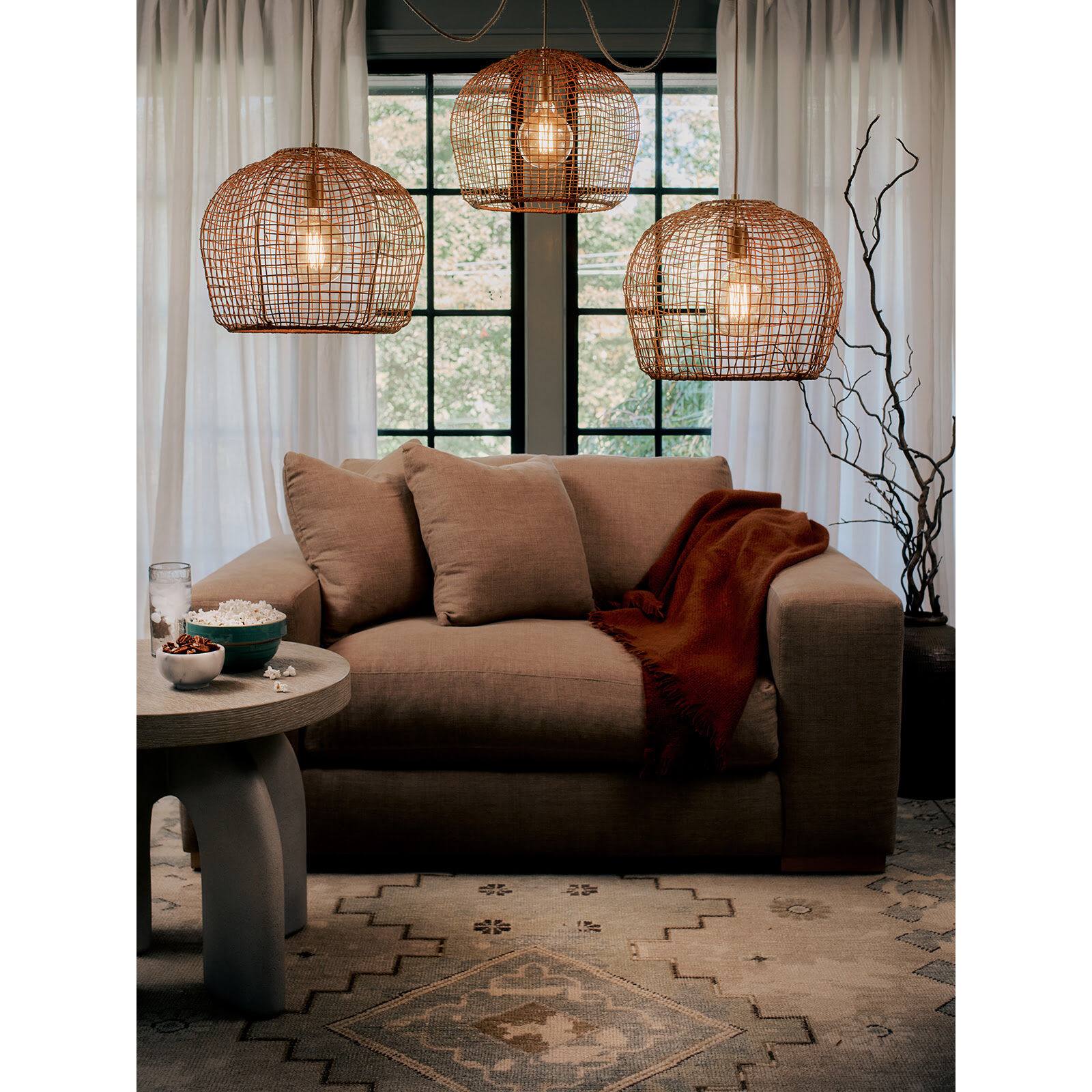 Selene 3 Light 51 inch Natural Multi Basket Chandelier Ceiling Light