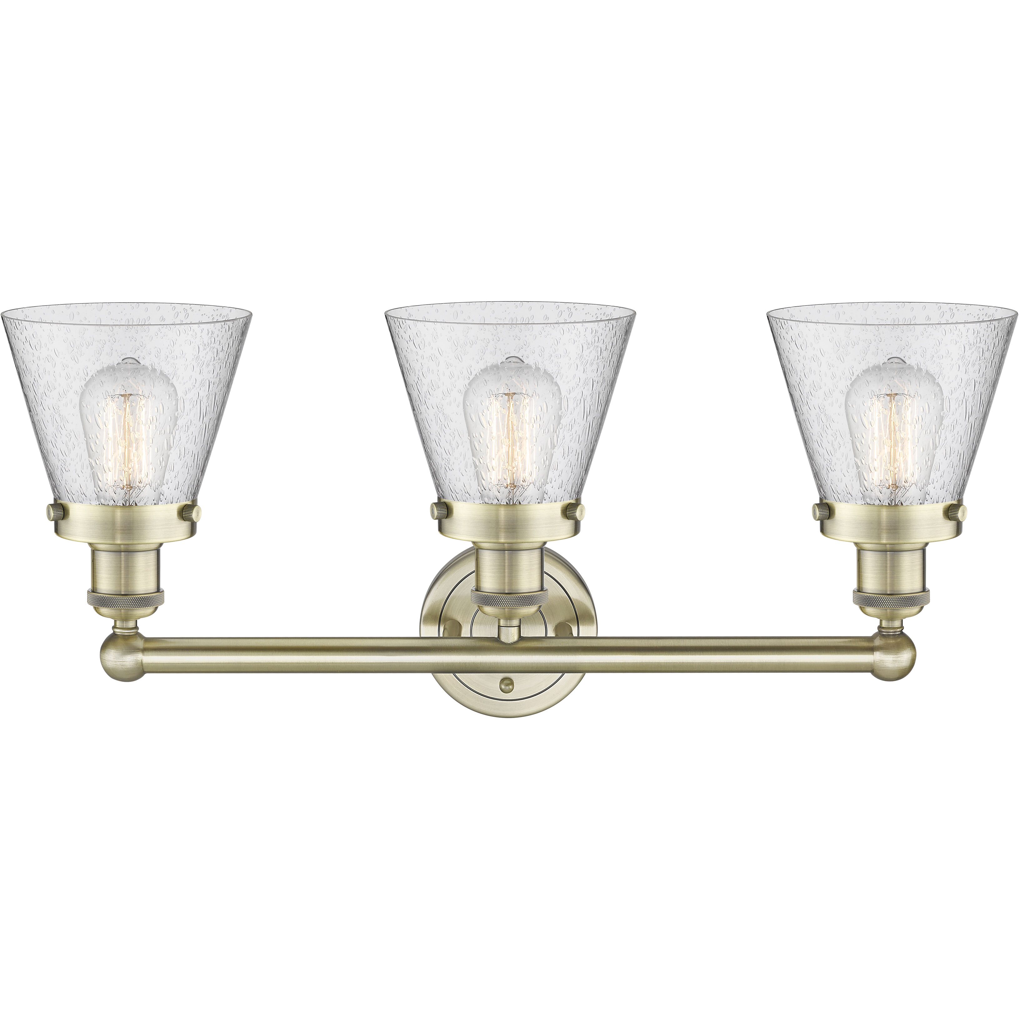 Cone 3 Light 24.5 inch Antique Brass Bath Vanity Light Wall Light in Seedy