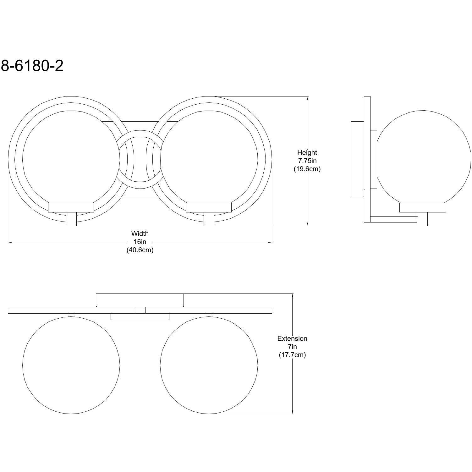 Alhambra 2 Light 16 inch Black with Warm Brass Accents Bathroom Vanity Light Wall Light
