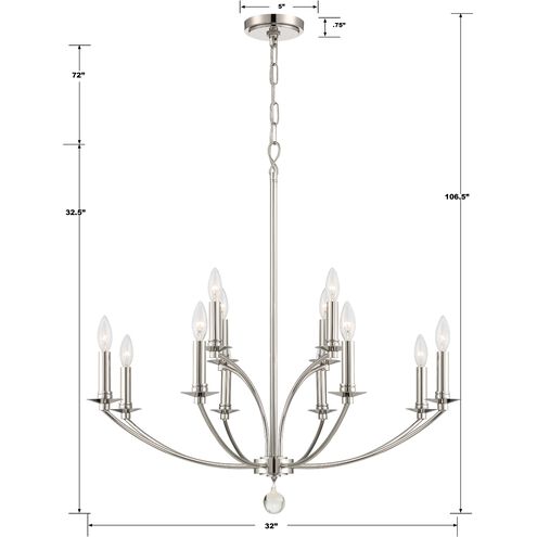 Mila 12 Light 32 inch Polished Nickel Chandelier Ceiling Light