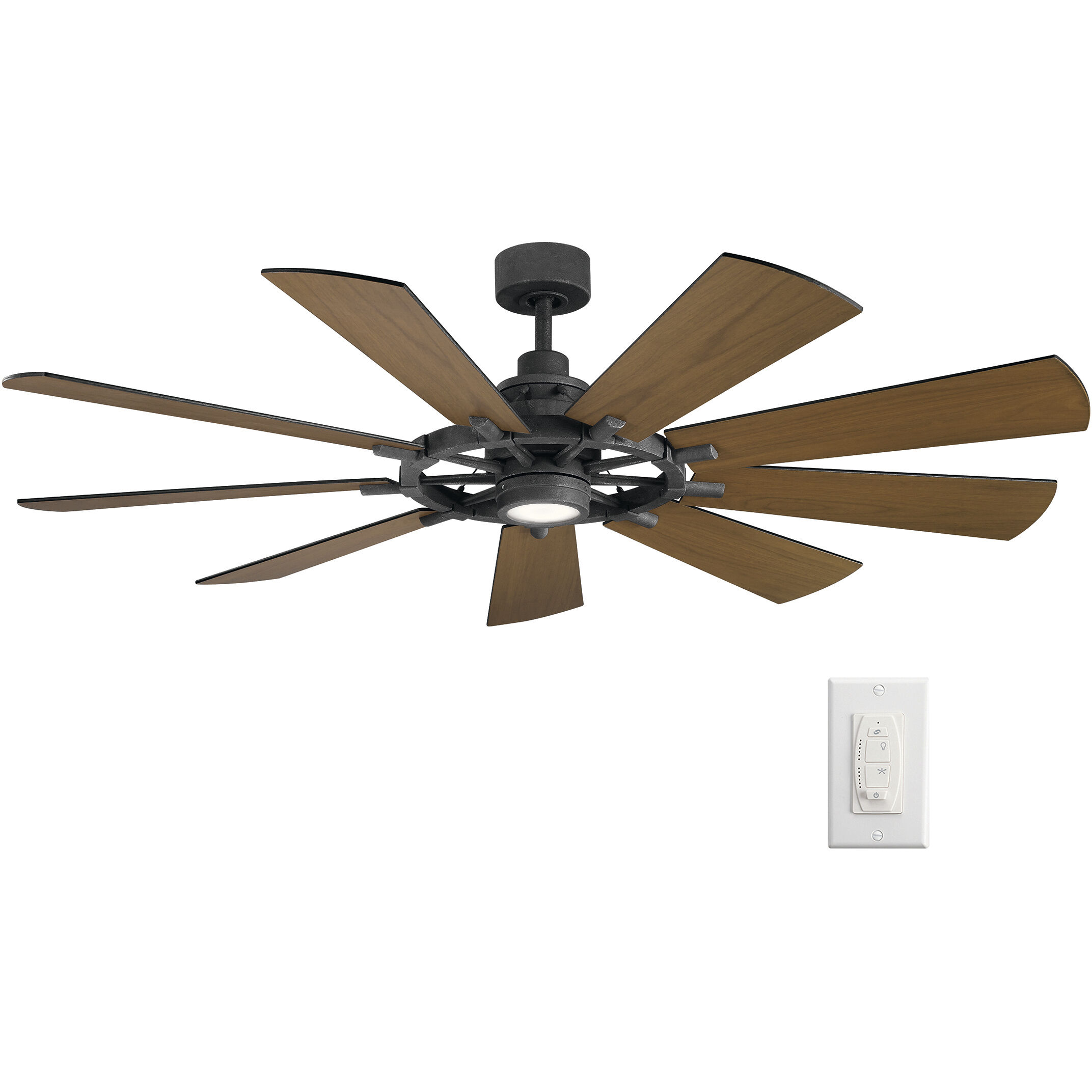 Gentry 65 inch Distressed Black with Walnut Blades Ceiling Fan in Walnut/Walnut Shadowed