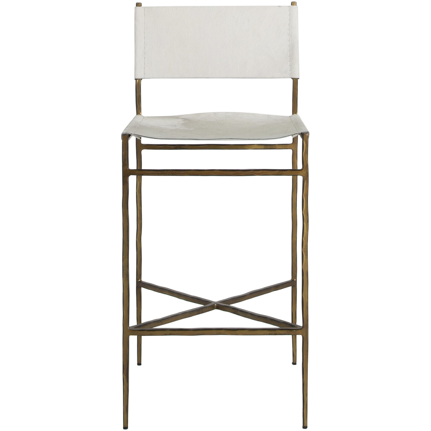 Landon 43 inch Antique Aged Brass / Natural Ivory Hide Bar Counter Stool