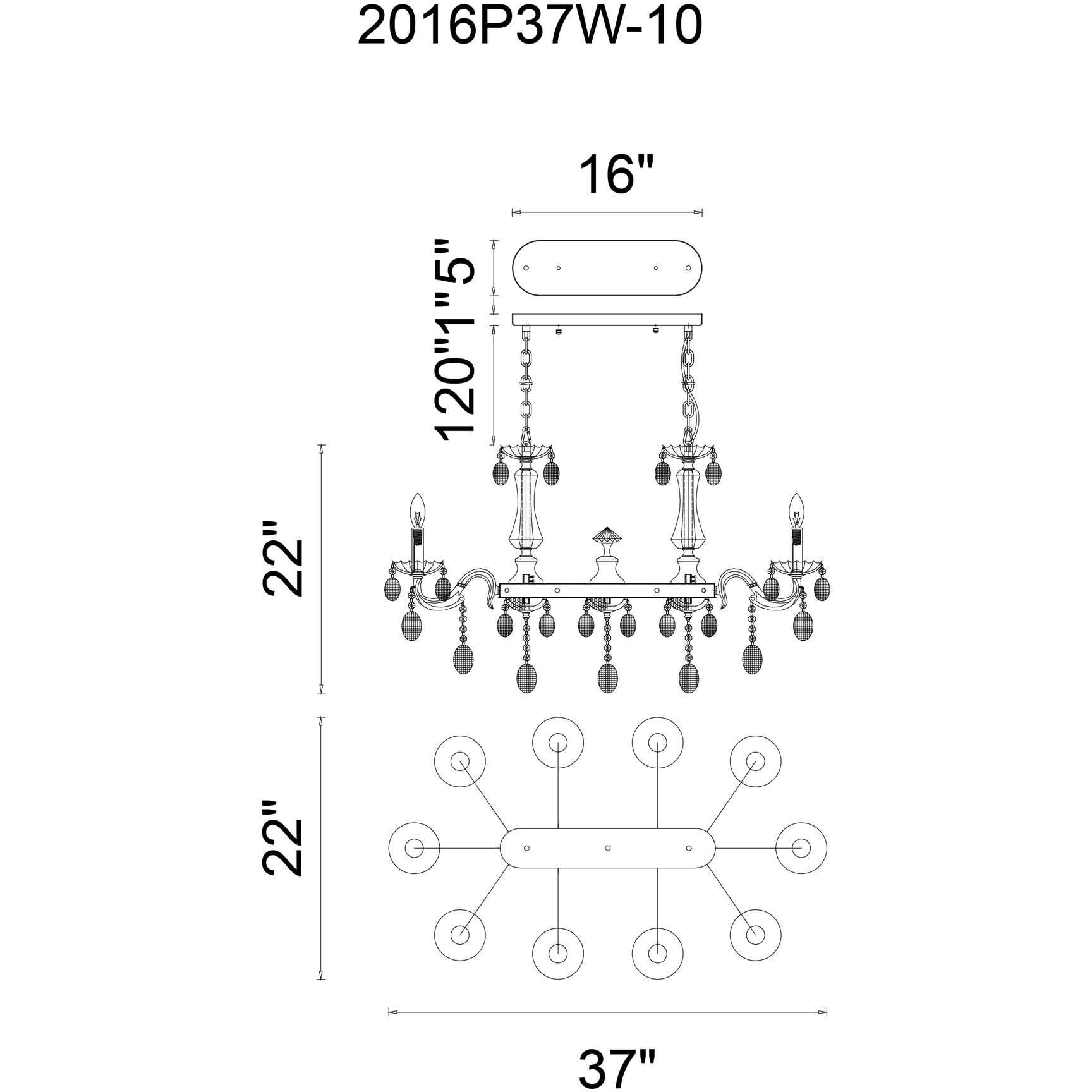 Flawless 10 Light 37.5 inch Chrome Island/Pool Table Light Ceiling Light