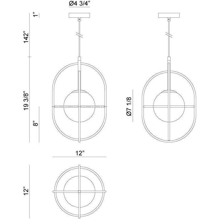 Eclipse 1 Light 12 inch Gold Pendant Ceiling Light