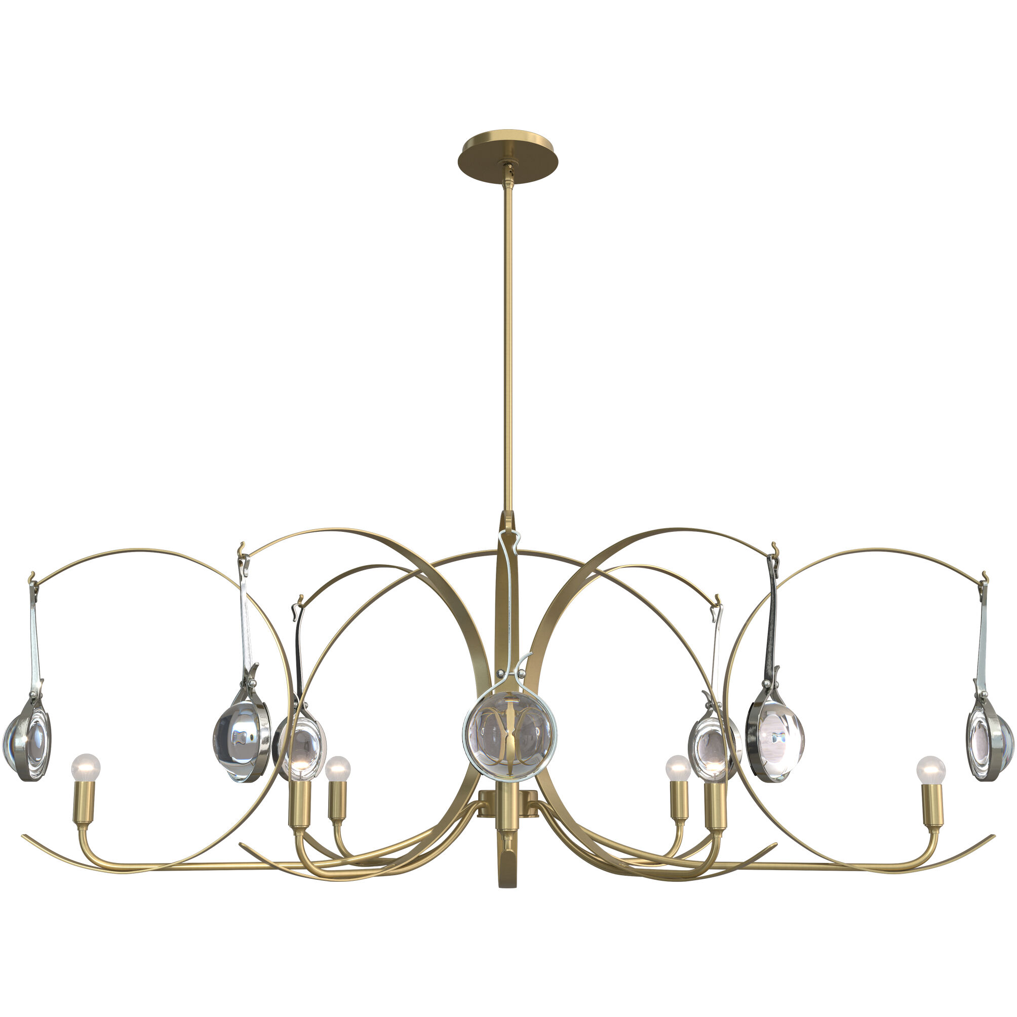 Optic 8 Light 50.6 inch Modern Brass and Sterling Oval Pendant Ceiling Light in Modern Brass/Sterling
