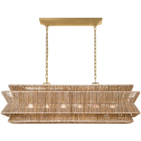 Chapman & Myers Antigua LED 54 inch Antique-Burnished Brass and Natural Abaca Linear Pendant Ceiling Light