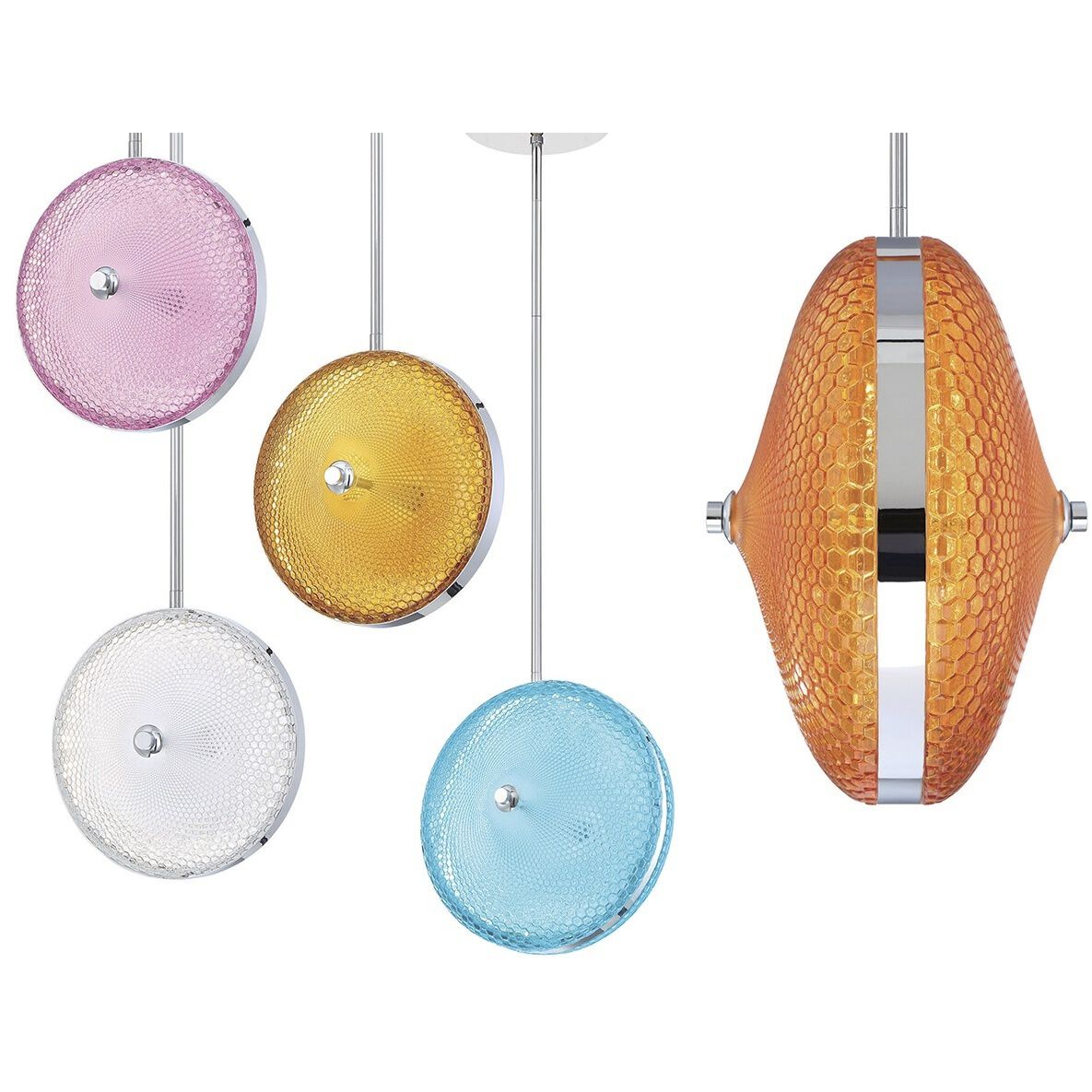 Caledonia LED 7 inch Chrome Pendant Ceiling Light in Pink, Small