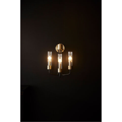 Helix 3 Light 12 inch Noir with Aged Brass Wall Mount Wall Light