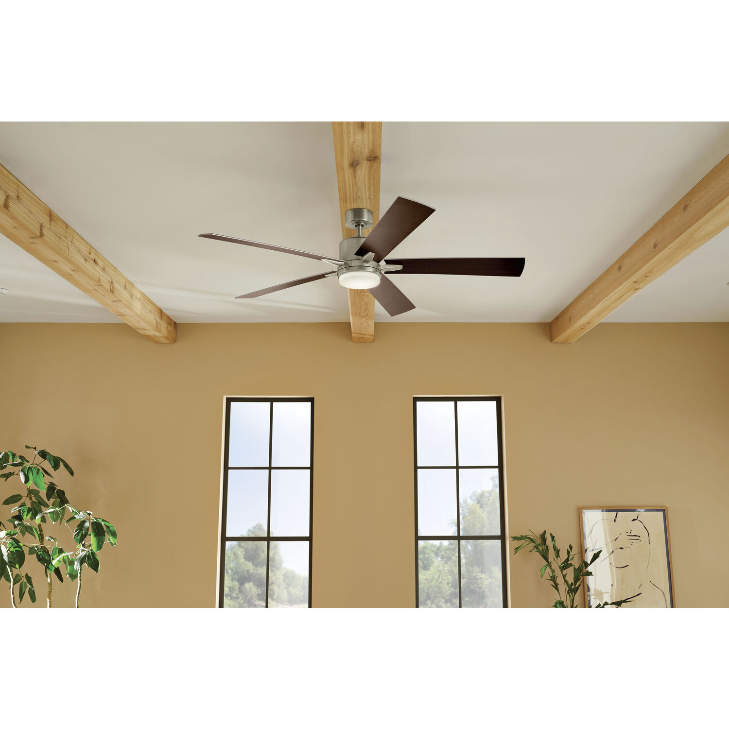 Lucian 60 inch Brushed Nickel with Walnut/Silver Blades Ceiling Fan