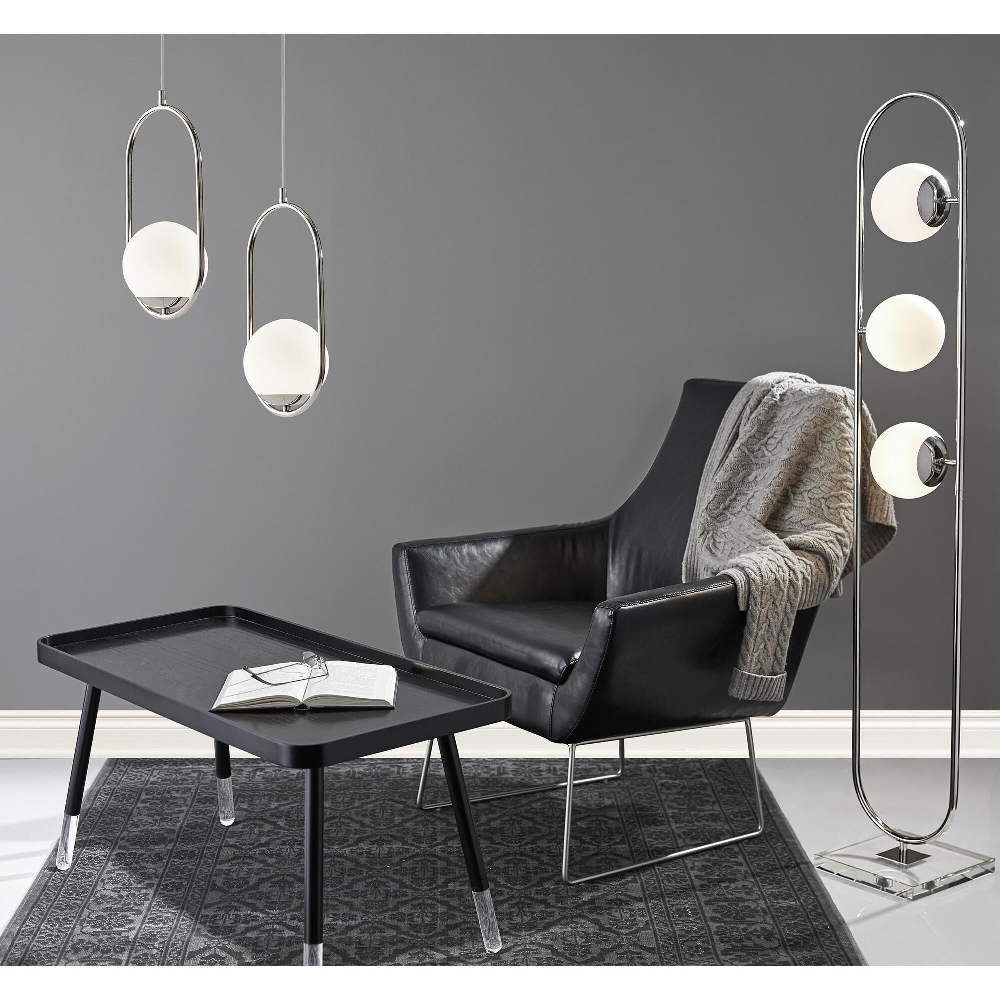 Kendrick Black Distressed PU Leather and Brushed Steel Accent Chair 