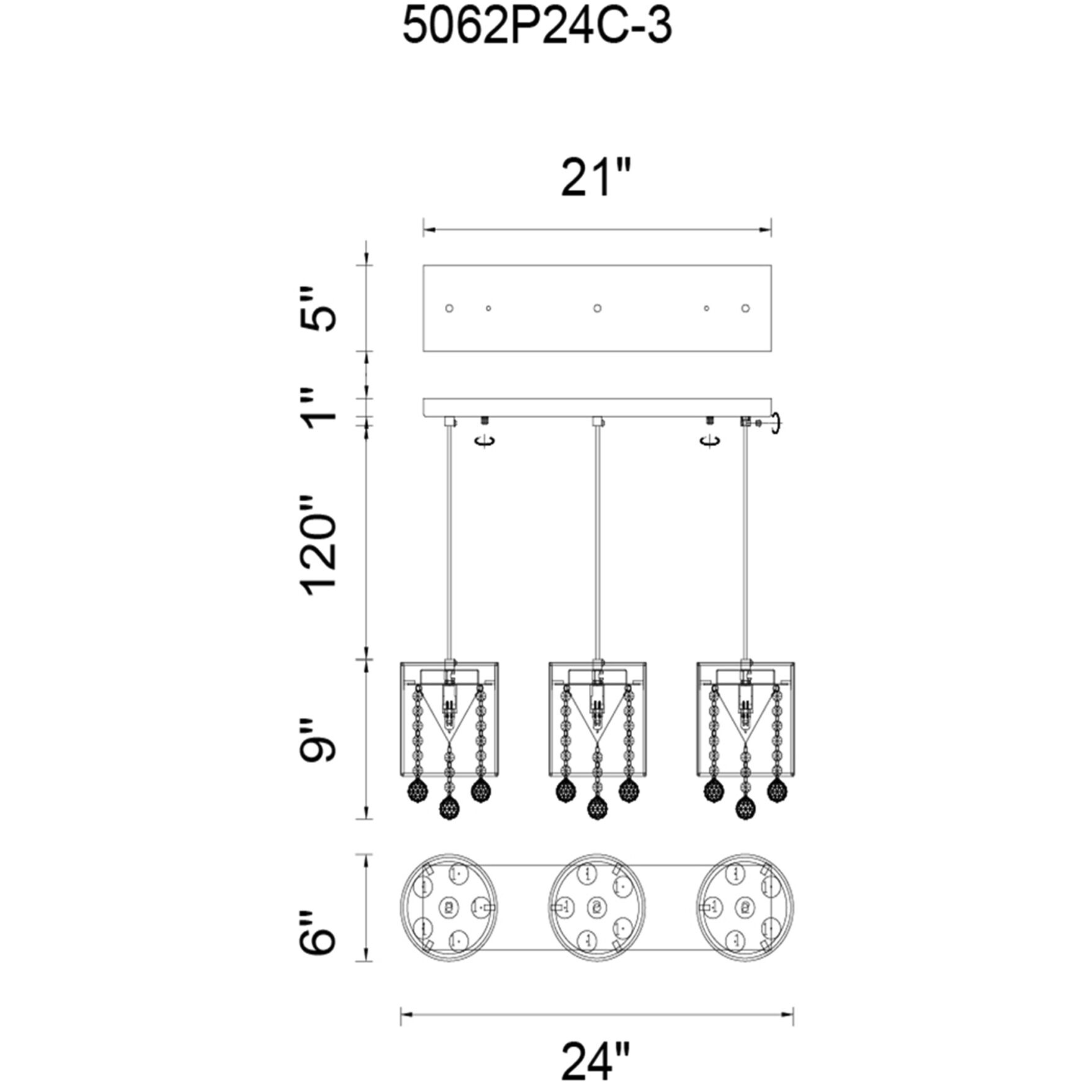 Radiant 3 Light 6 inch Chrome Island/Pool Table Light Ceiling Light in Black