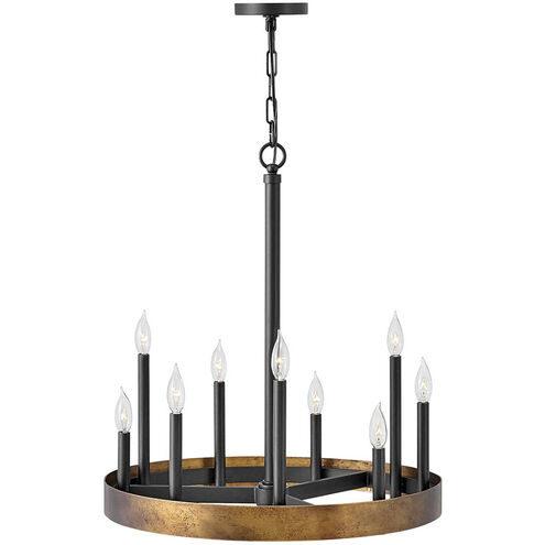 Wells LED 24 inch Weathered Brass with Black Indoor Chandelier Ceiling Light