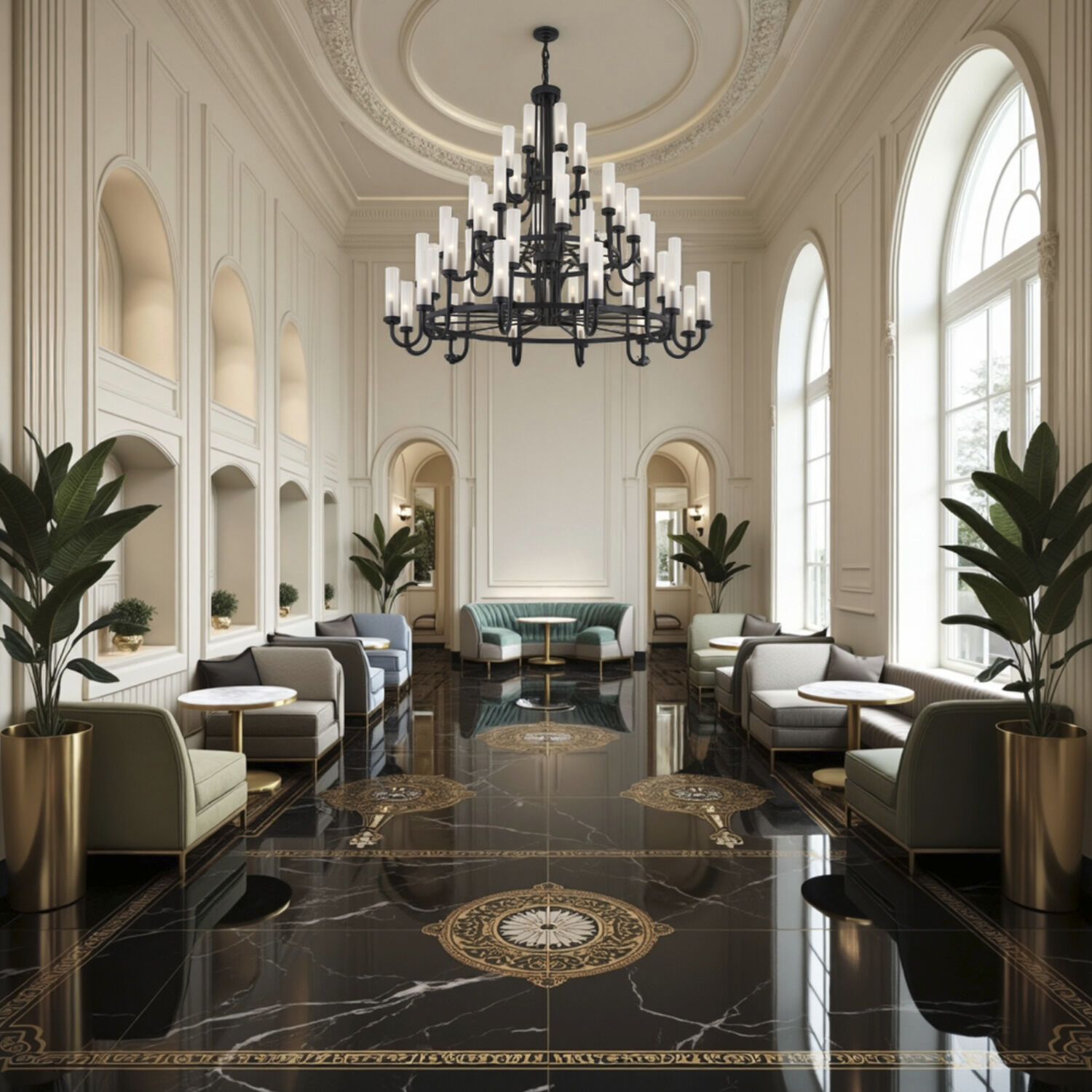 Anchor 48 Light 60.5 inch Matte Black and Clear Frosted Chandelier Ceiling Light