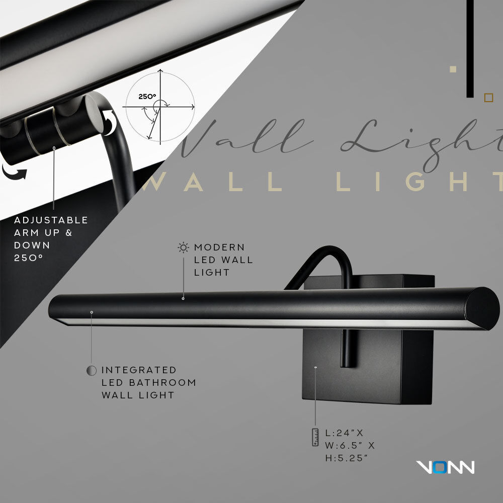 Procyon 24 inch Black Bathroom Vanity Light Wall Light