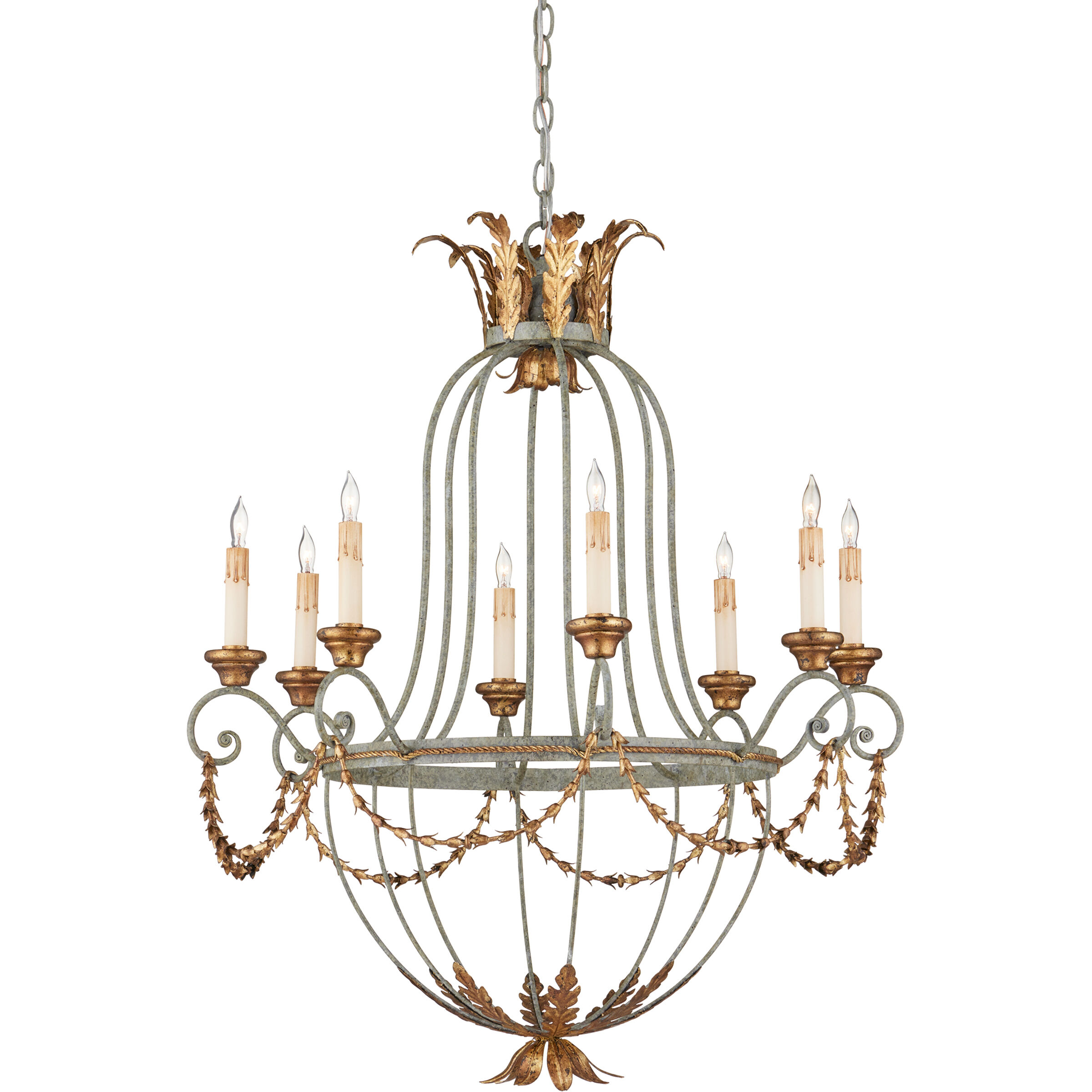 Elegance 8 Light 29 inch Etruscan/Gold Leaf Chandelier Ceiling Light