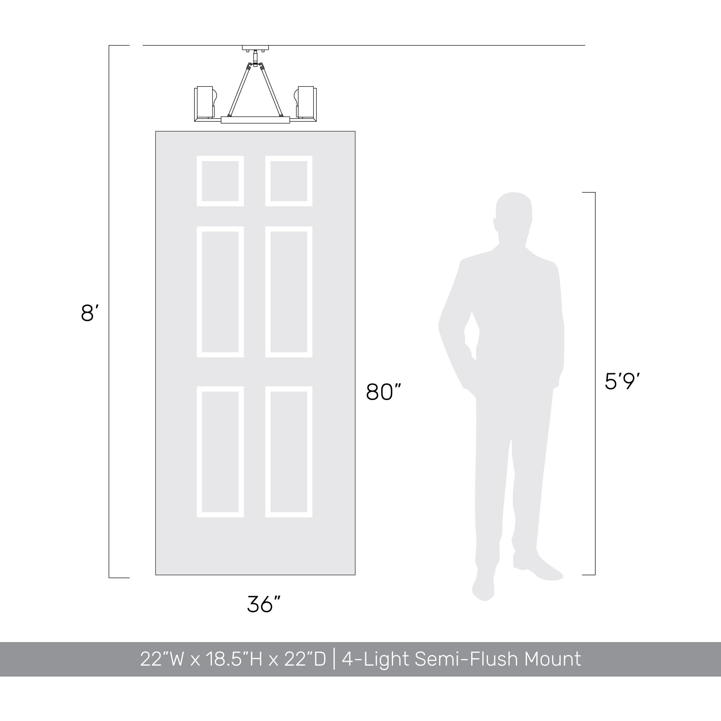 Aenon 4 Light 22 inch Pewter Semi-Flush Mount Ceiling Light