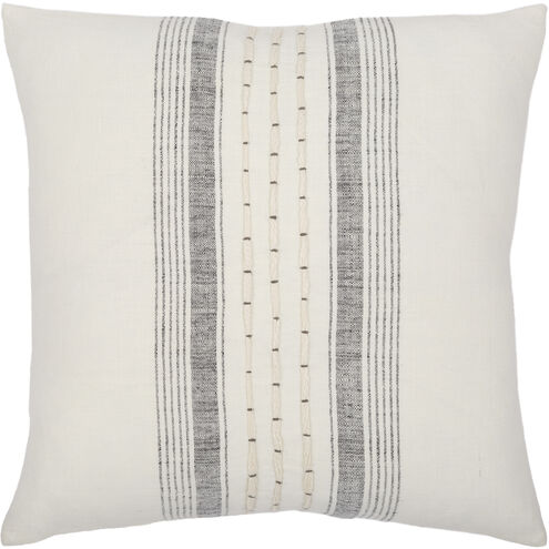 Linen Stripe Embellished 22 inch Cream Pillow Kit in 22 x 22, Square