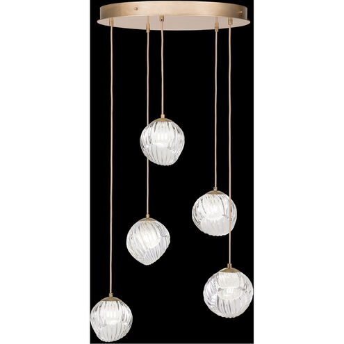 Nest 5 Light 27.5 inch Gold Pendant Ceiling Light in White Studio Glass