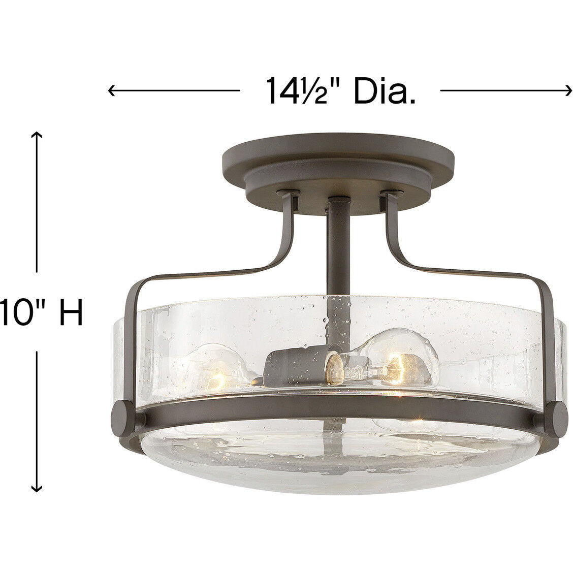 Harper 3 Light 14.5 inch Oil Rubbed Bronze Indoor Semi-Flush Mount Ceiling Light in Clear Seedy