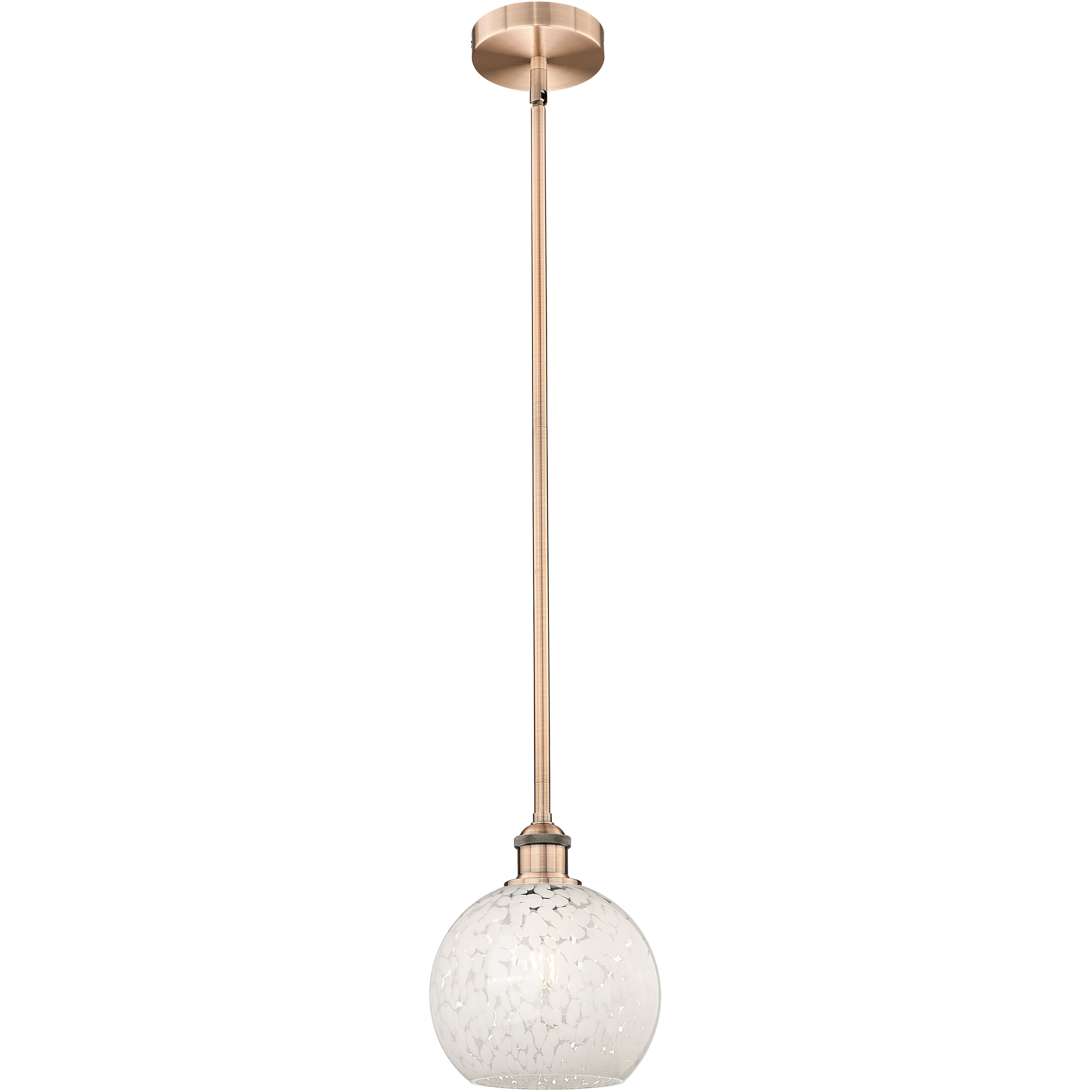 Edison White Mouchette 1 Light 8 inch Antique Copper Stem Hung Mini Pendant Ceiling Light