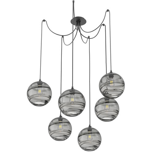 Terra 6 Light 18 inch Matte Black Swag Multi-Pendant Ceiling Light in Smoke Optic