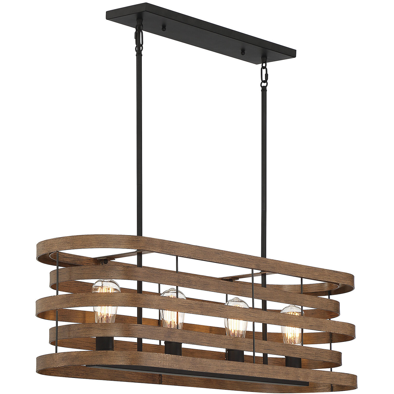 Blaine 4 Light 38 inch Natural Walnut with Black Accents Linear Chandelier Ceiling Light
