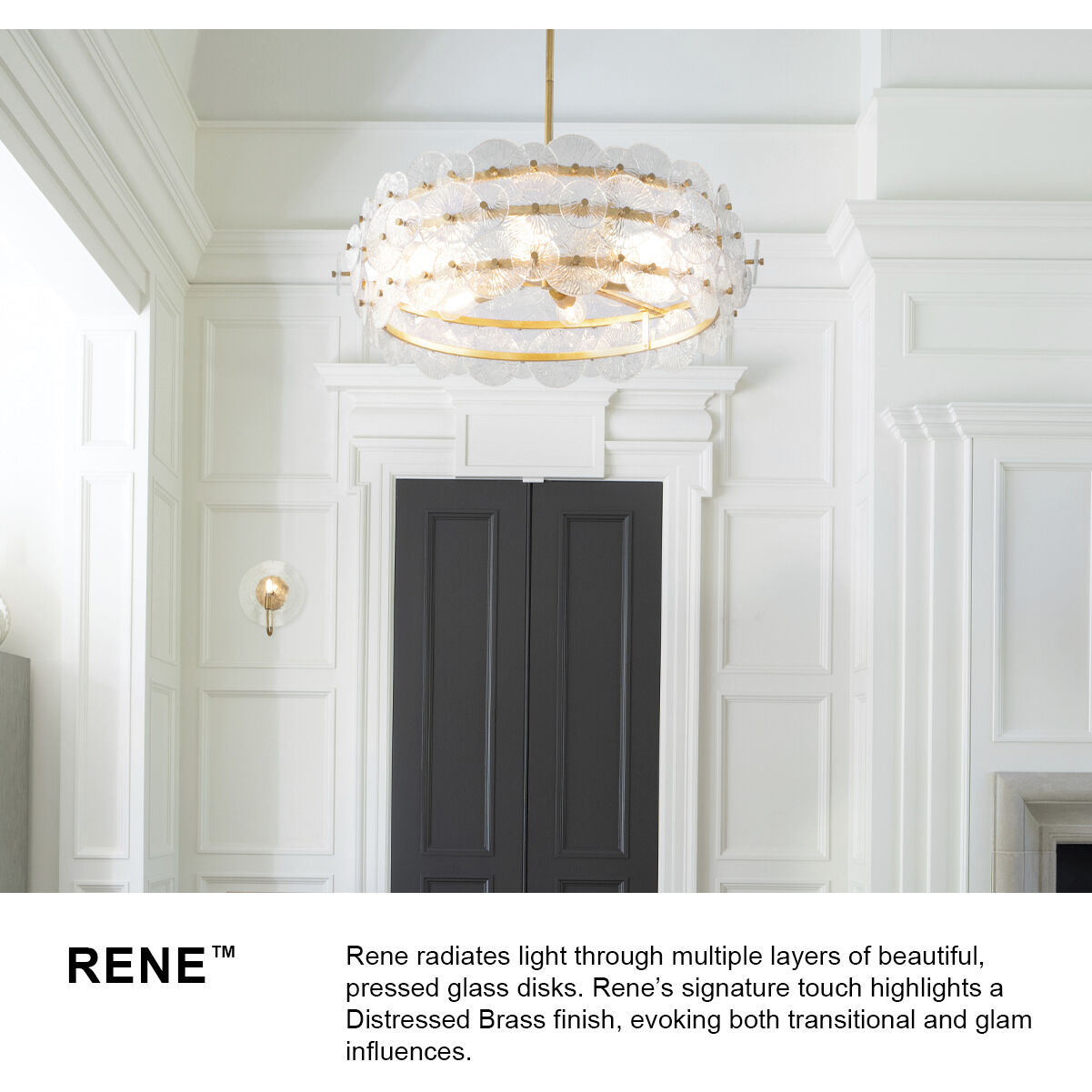 Rene LED 28.5 inch Distressed Brass Chandelier Ceiling Light