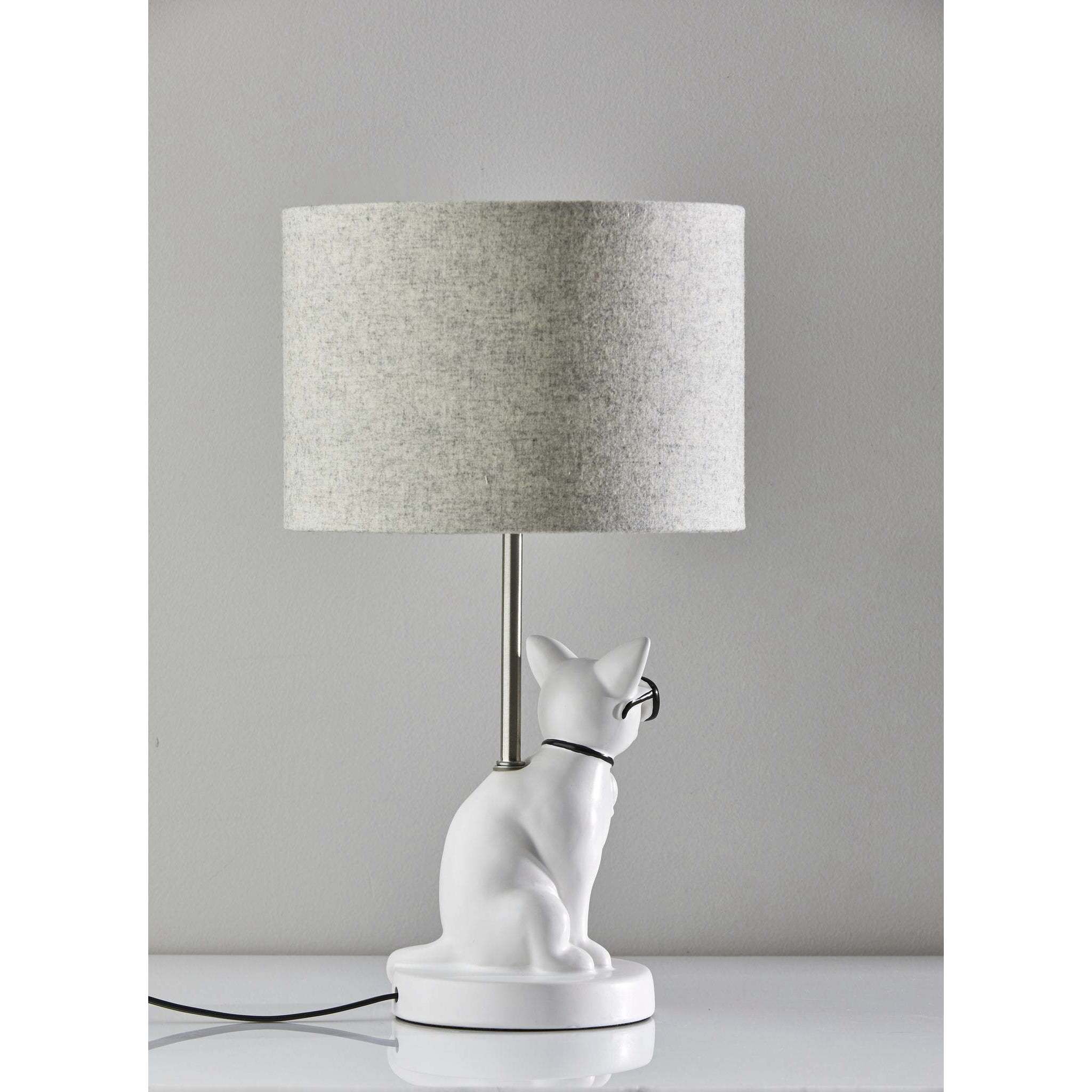 Sunny 18 inch 60 watt White Ceramic with Brushed Steel Neck Table Lamp Portable Light, Simplee Adesso
