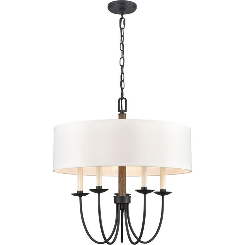 Neville 5 Light 23 inch Charcoal Black with Reclaimed Wood and Off White Chandelier Ceiling Light in Charcoal Black and Reclaimed Wood with Off White