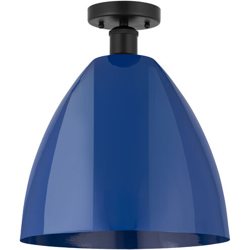 Edison Plymouth Dome 1 Light 12 inch Matte Black Semi-Flush Mount Ceiling Light in Blue