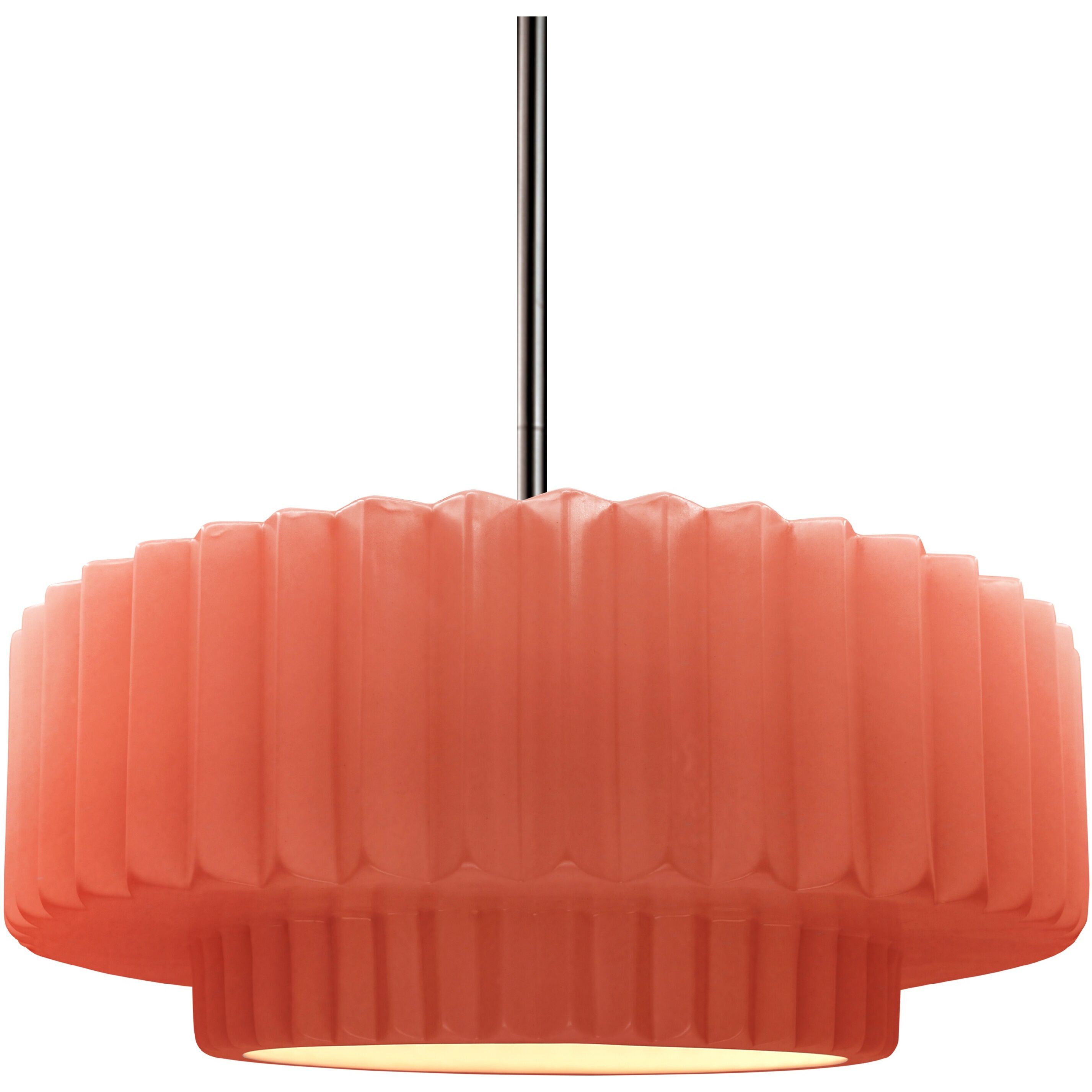 Radiance Collection - Pleated Tier Pendant Ceiling Light in Brushed Nickel, Black Cord, Replaceable Bulb, Gloss Blush, 14.5W x 5.25H, Form+Finish+Function