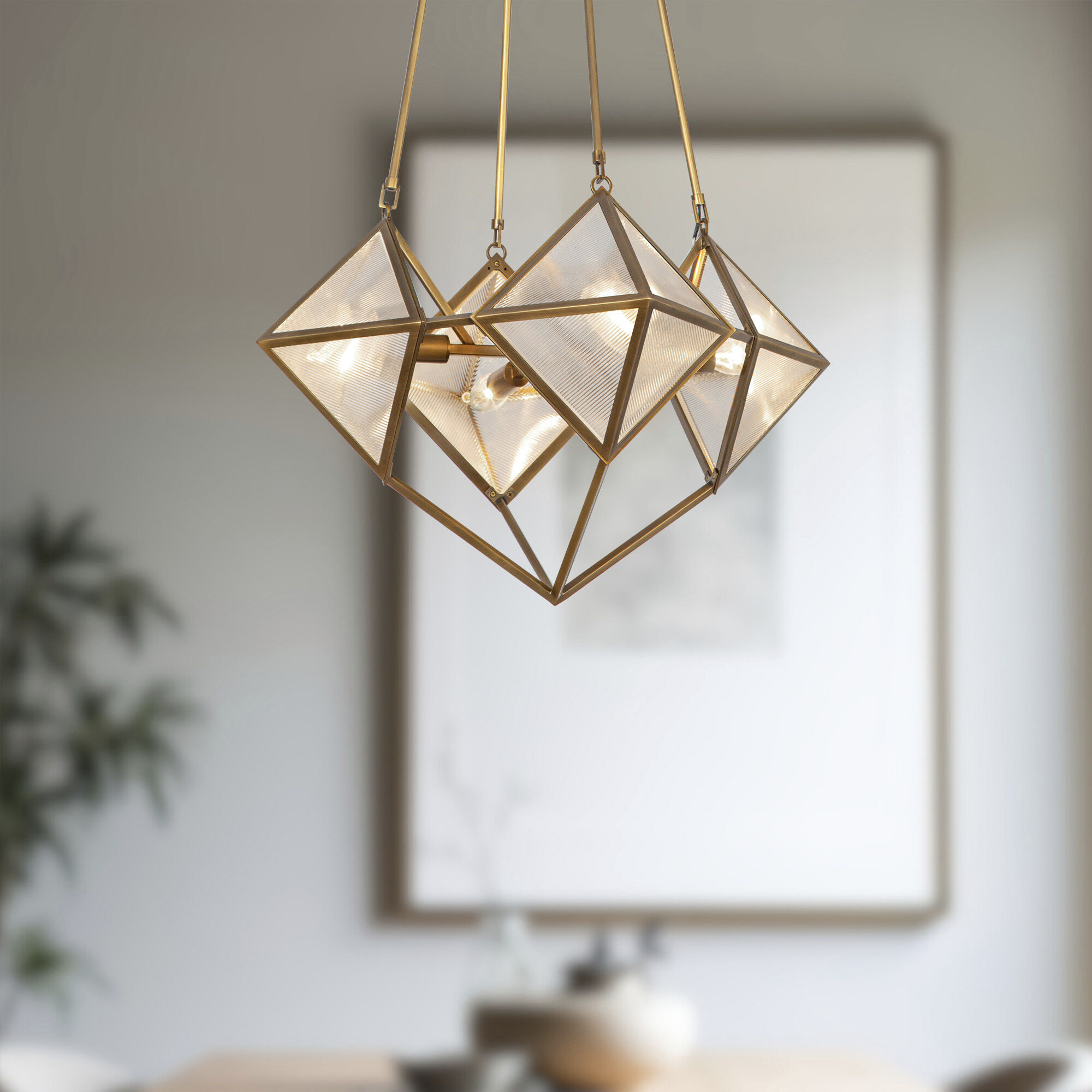 Cairo 4 Light 21 inch Ribbed Glass/Vintage Brass Chandelier Ceiling Light