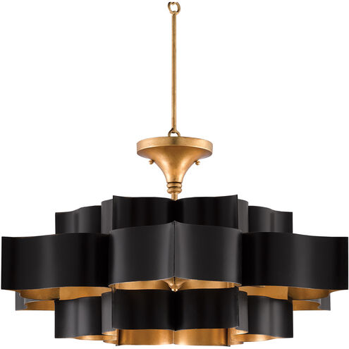 Grand Lotus 6 Light 30 inch Satin Black/Contemporary Gold Leaf Chandelier Ceiling Light, Large, Semi-Flush Convertible