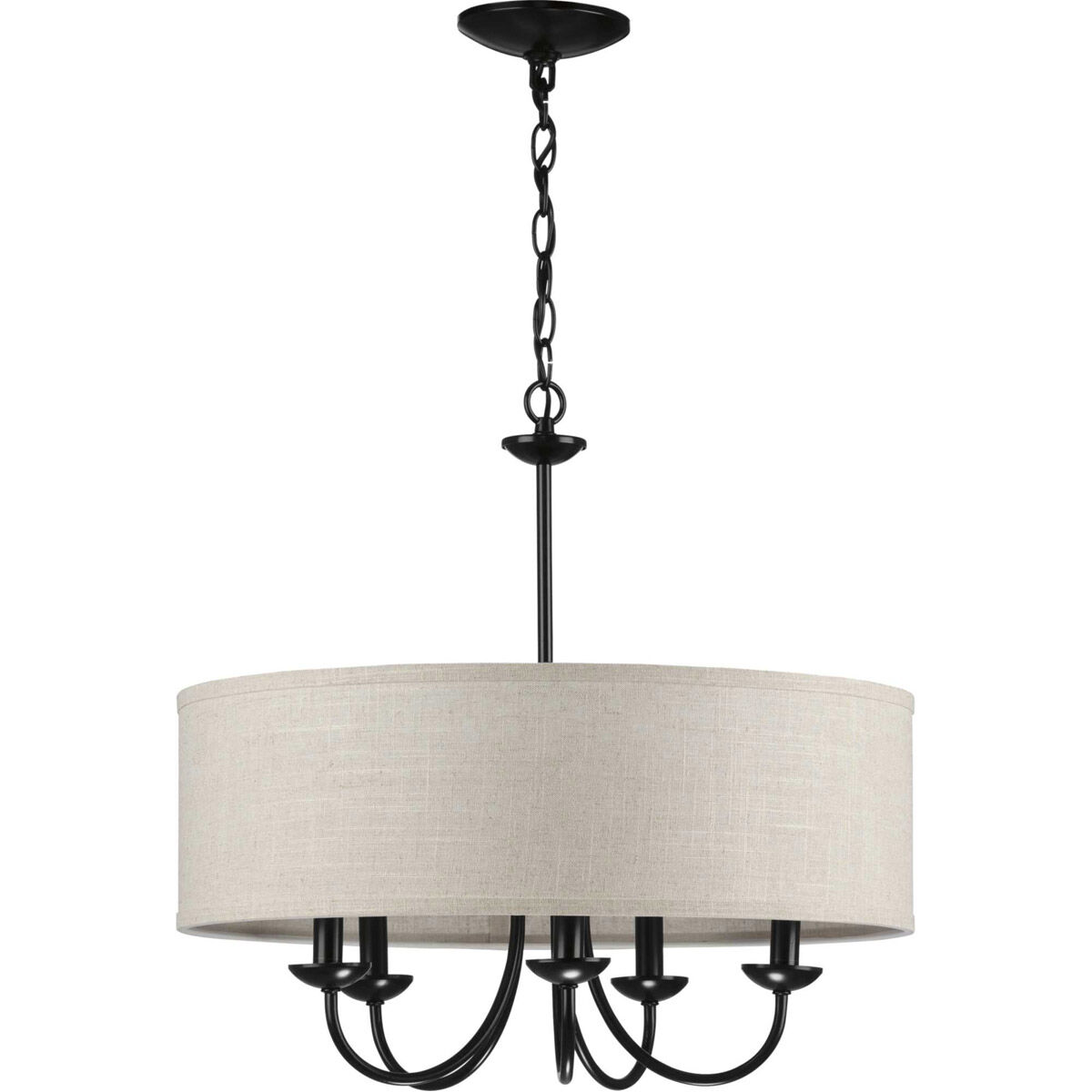 Progress P400193 031 Drum Shade 5 Light 22 inch Matte Black Chandelier Ceiling Light