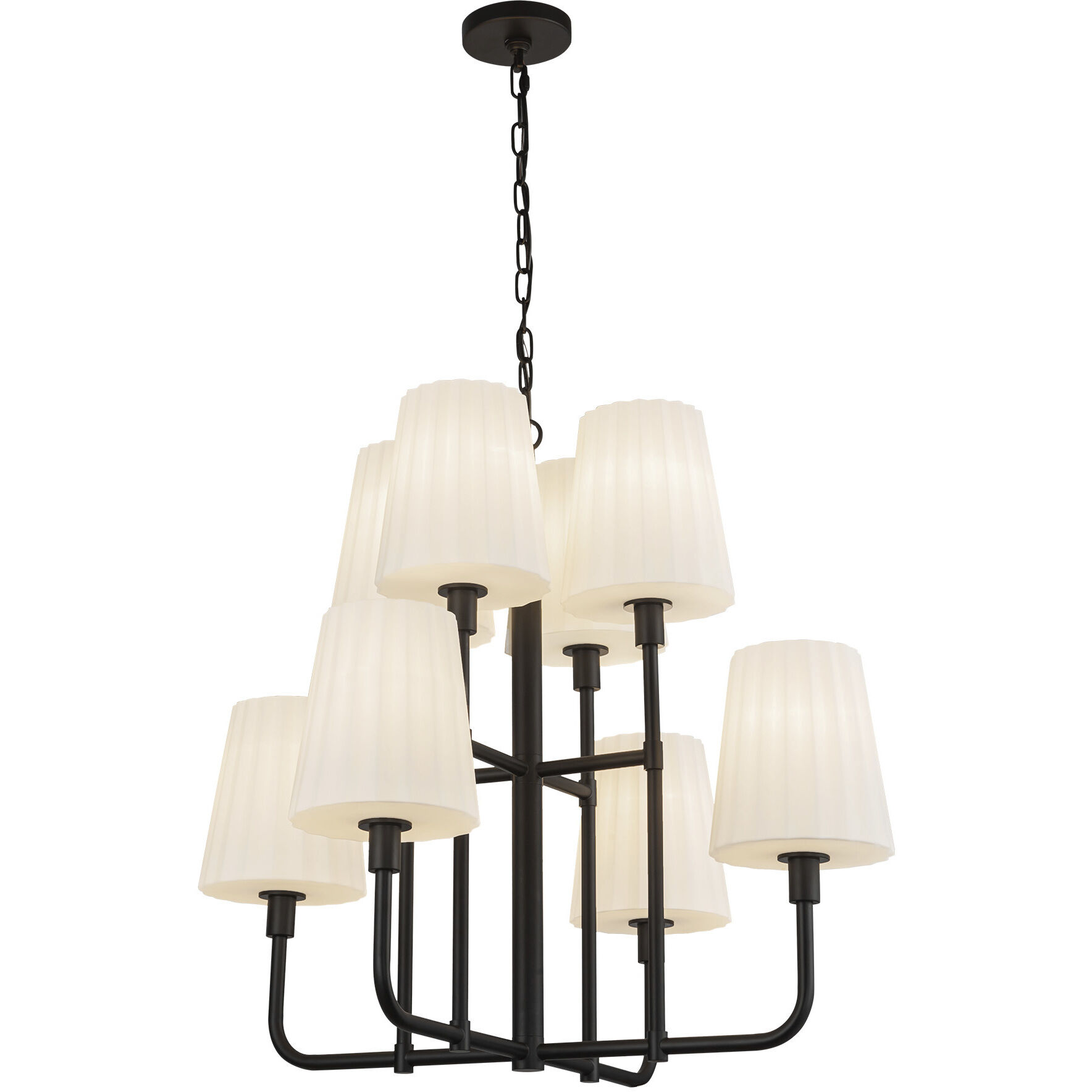 Alora Mood Plisse 8 Light 30 inch Matte Black/Opal Matte Glass Chandelier Ceiling Light