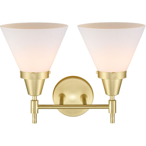 Caden 2 Light 17 inch Satin Brass Bath Vanity Light Wall Light in Matte White Glass