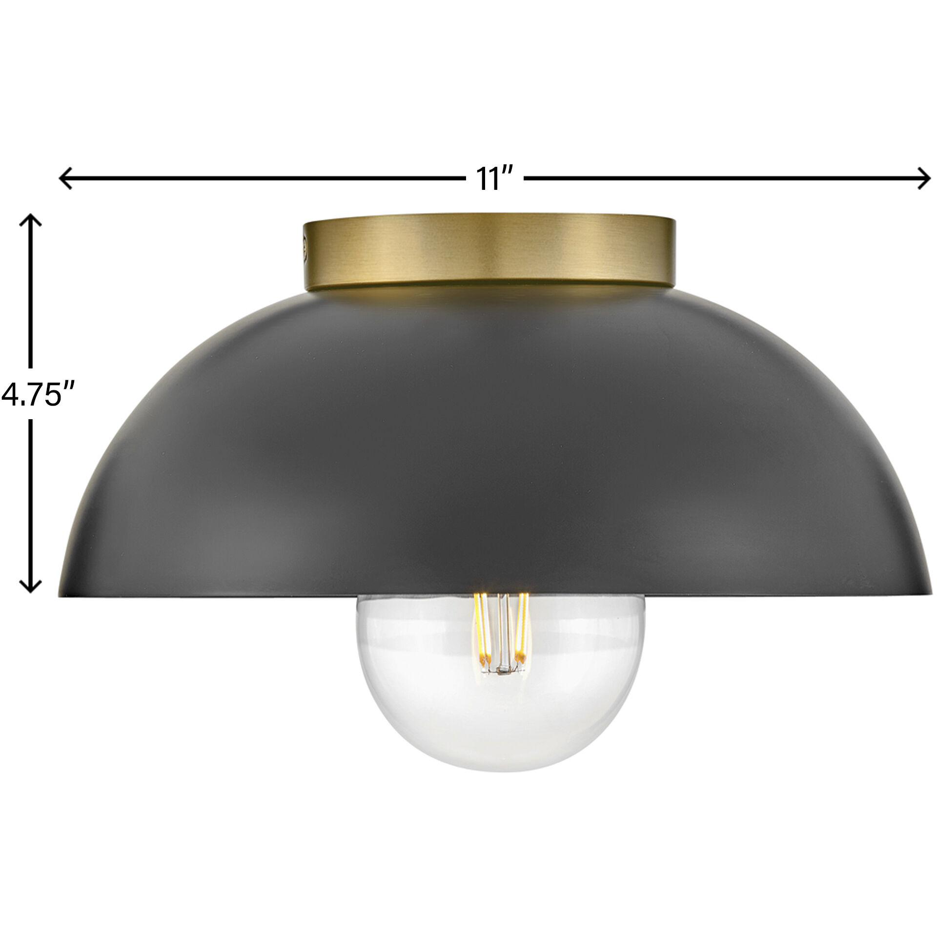 Stu LED 11 inch Black Foyer Light Ceiling Light in Black with Lacquered Brass, Flush Mount