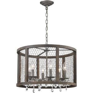 Renaissance Invention 6 Light 20 inch Aged Wood with Weathered Zinc Drum Pendant Ceiling Light