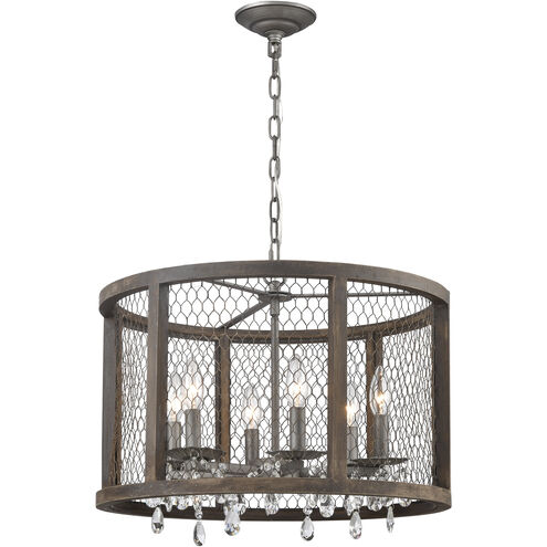 Renaissance Invention 6 Light 20 inch Aged Wood with Clear and Aged Zinc Pendant Ceiling Light