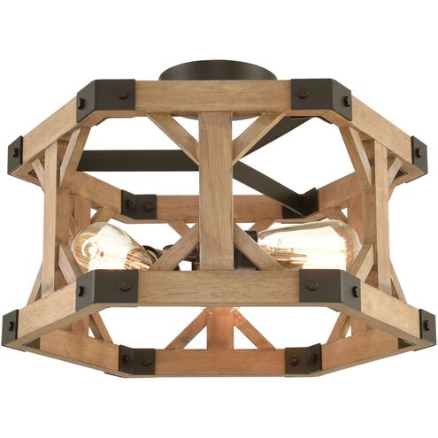 Structure 3 Light 18 inch Oil Rubbed Bronze with Natural Semi Flush Mount Ceiling Light