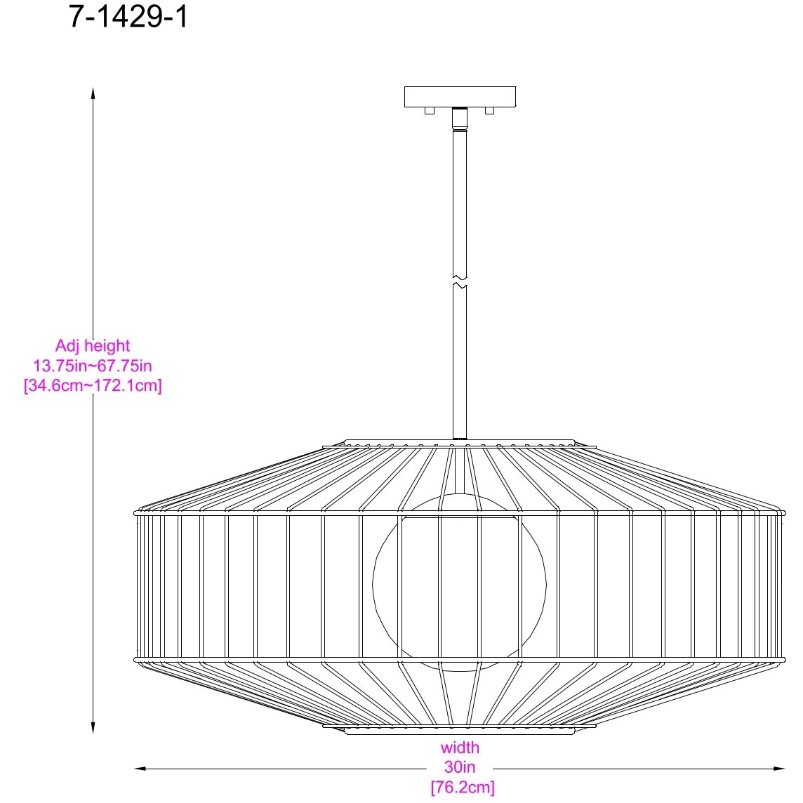 Marcy 1 Light 30 inch Matte Black Pendant Ceiling Light