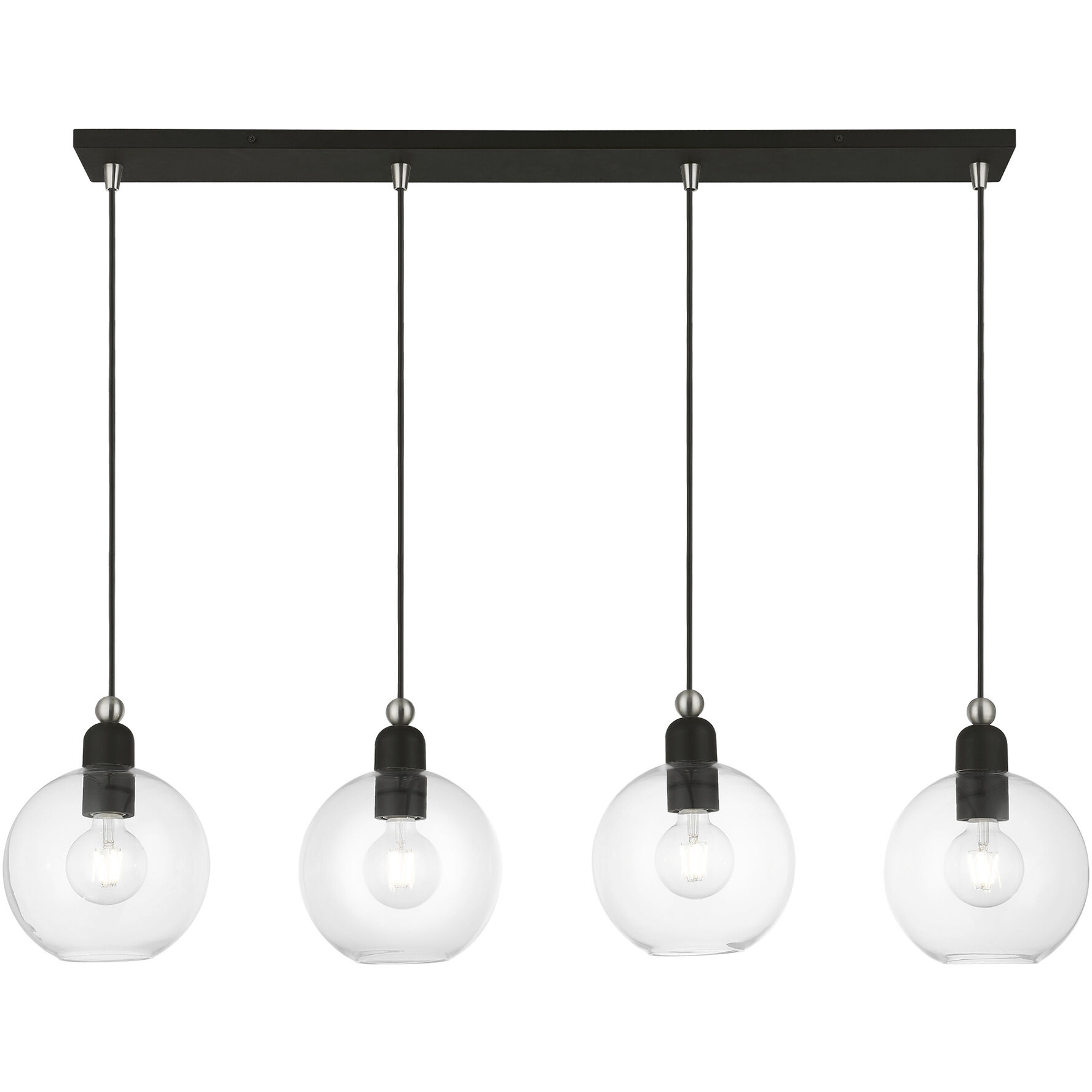 Downtown 4 Light 44 inch Black with Brushed Nickel Accents Linear Chandelier Ceiling Light, Sphere