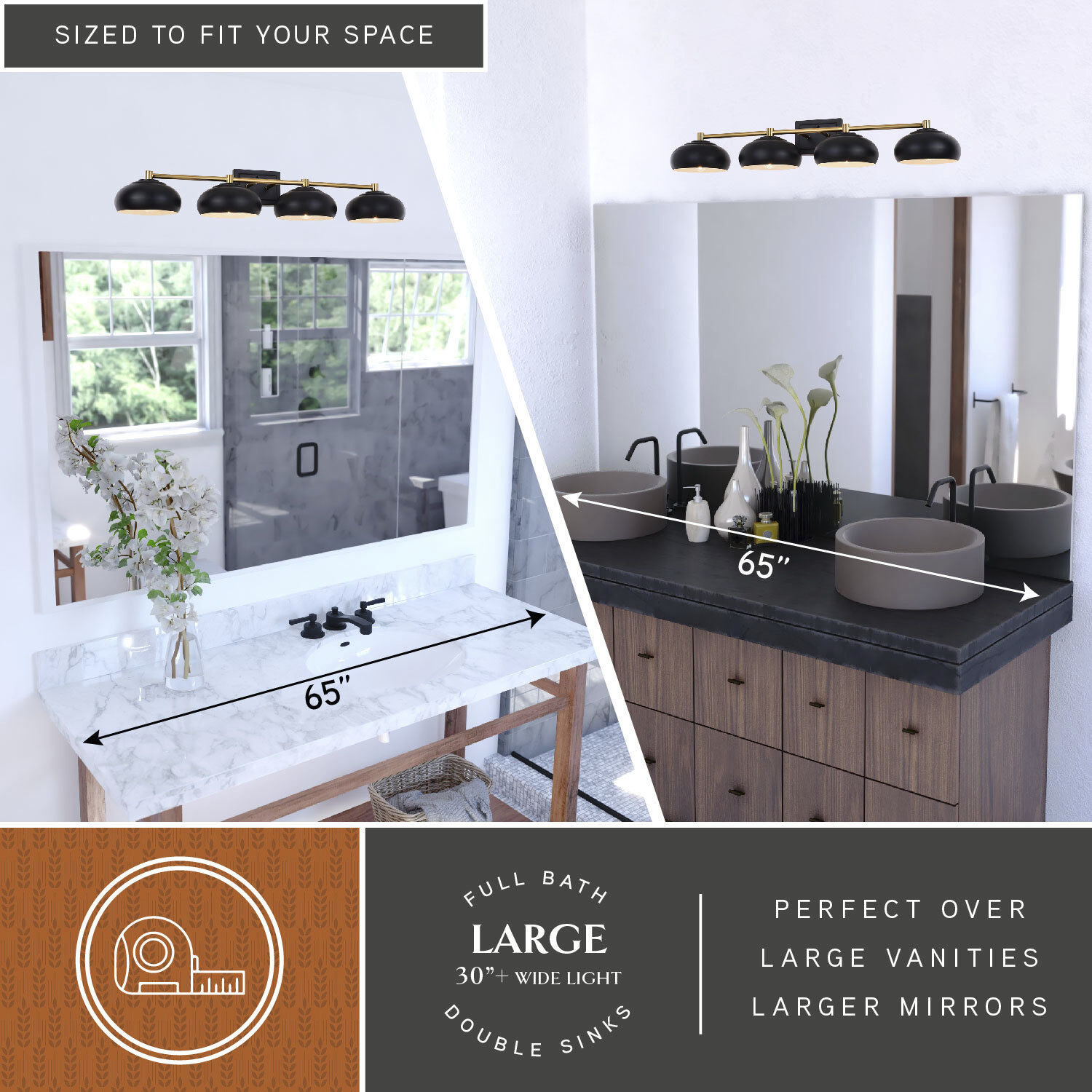 Belmont LED 38 inch Matte Black and Satin Brass Bathroom Light Wall Light in 4