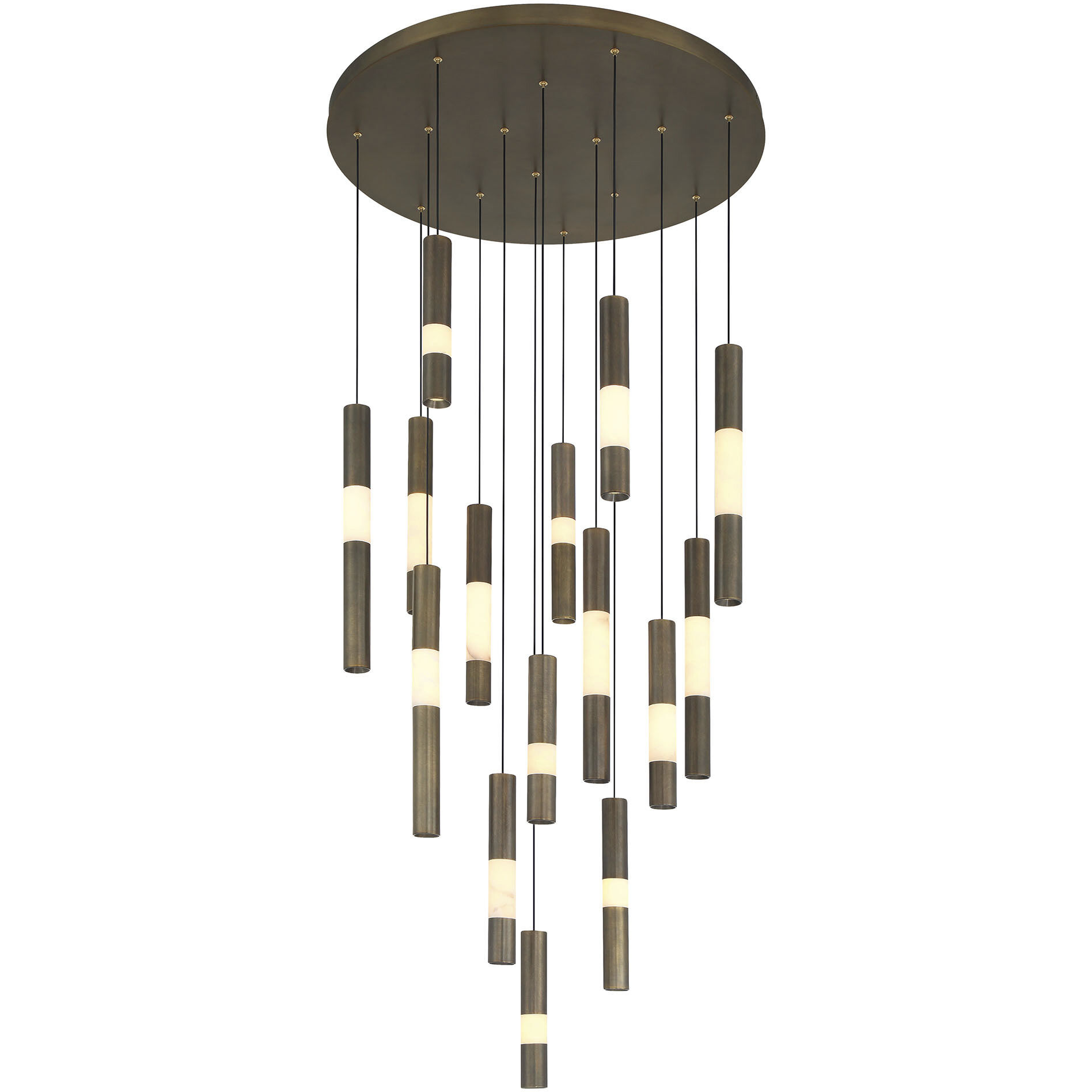 Ronda LED 32 inch Weathered Brass Multi Drop Chandelier Ceiling Light