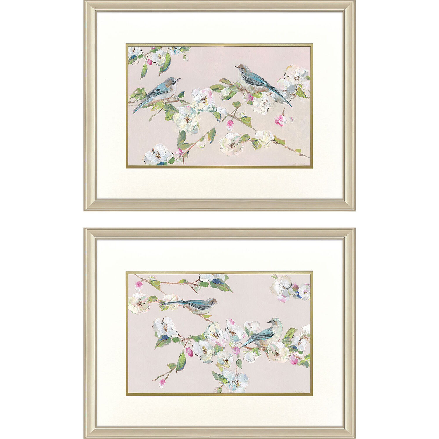 Birds on Branches Blue and Green and Pink Framed Art, Propac